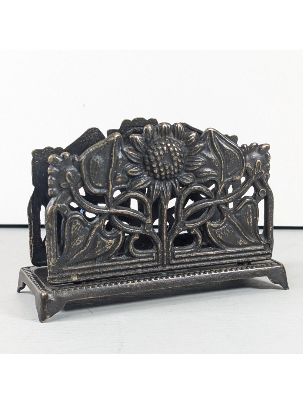 Vintage metal letter rack, desk tidy phone stand, napkin holder